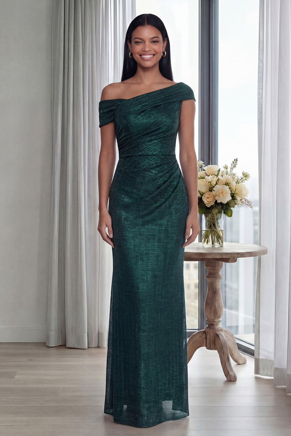 Sparkly Dark Green Mermaid Ruched Long Formal Dress