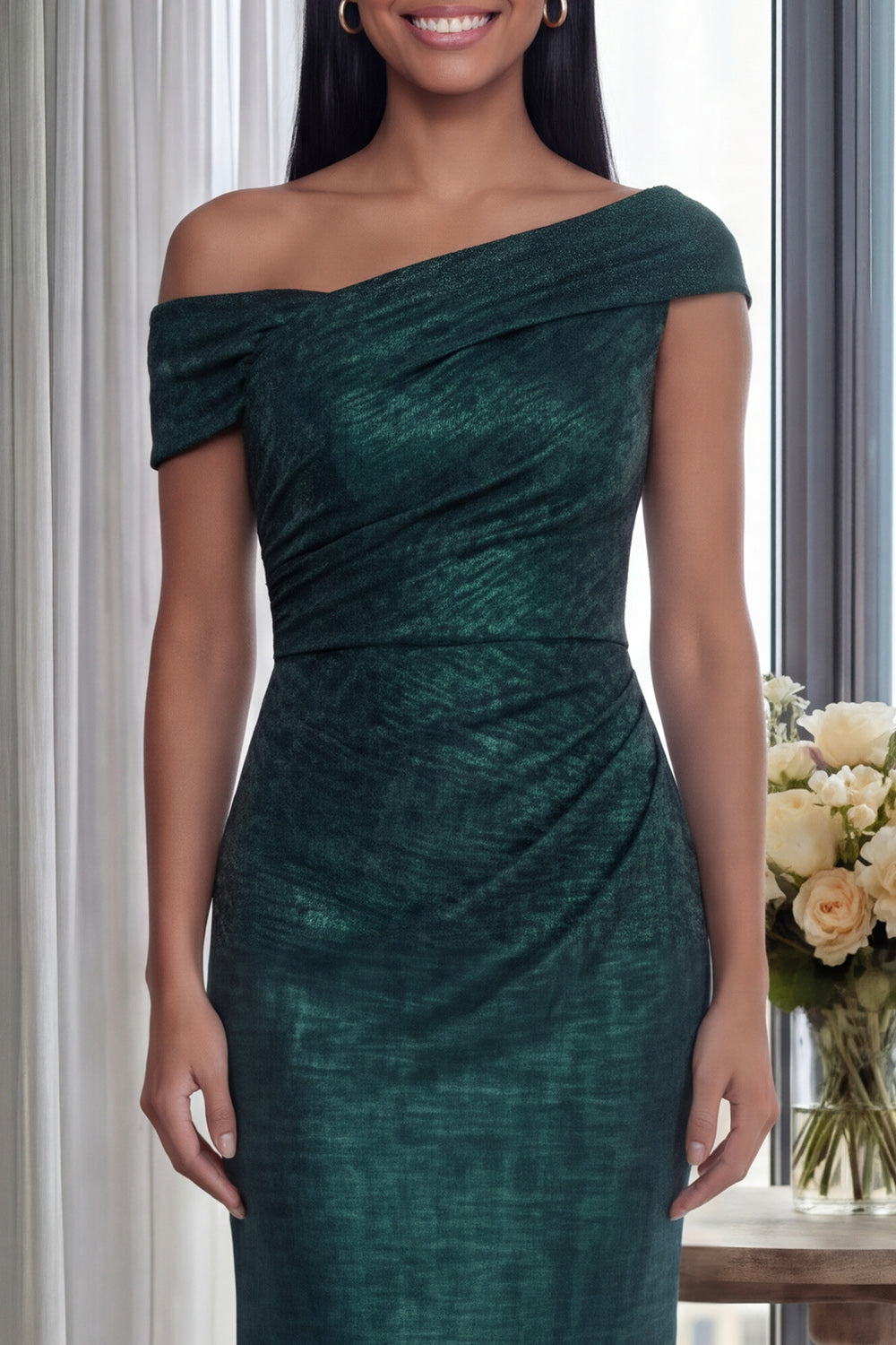 Sparkly Dark Green Mermaid Ruched Long Formal Dress