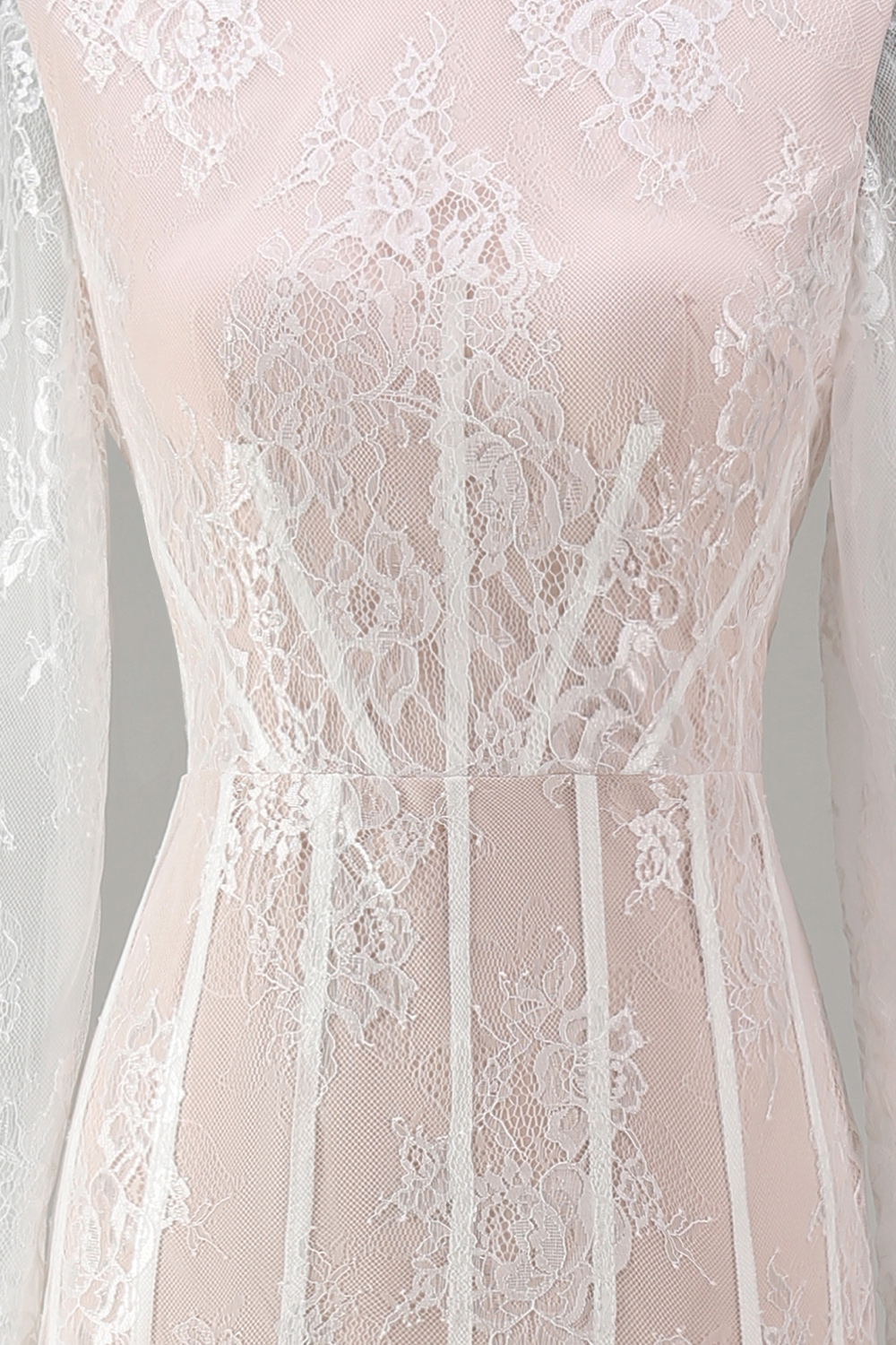 White Lace A Line High Neck Boho Long Sleeves Corset Wedding Reception Dress