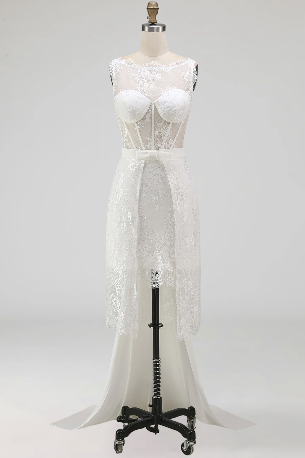 White Boat Neck Boho Corset A Line High Low Bridal Shower Dress with Cape