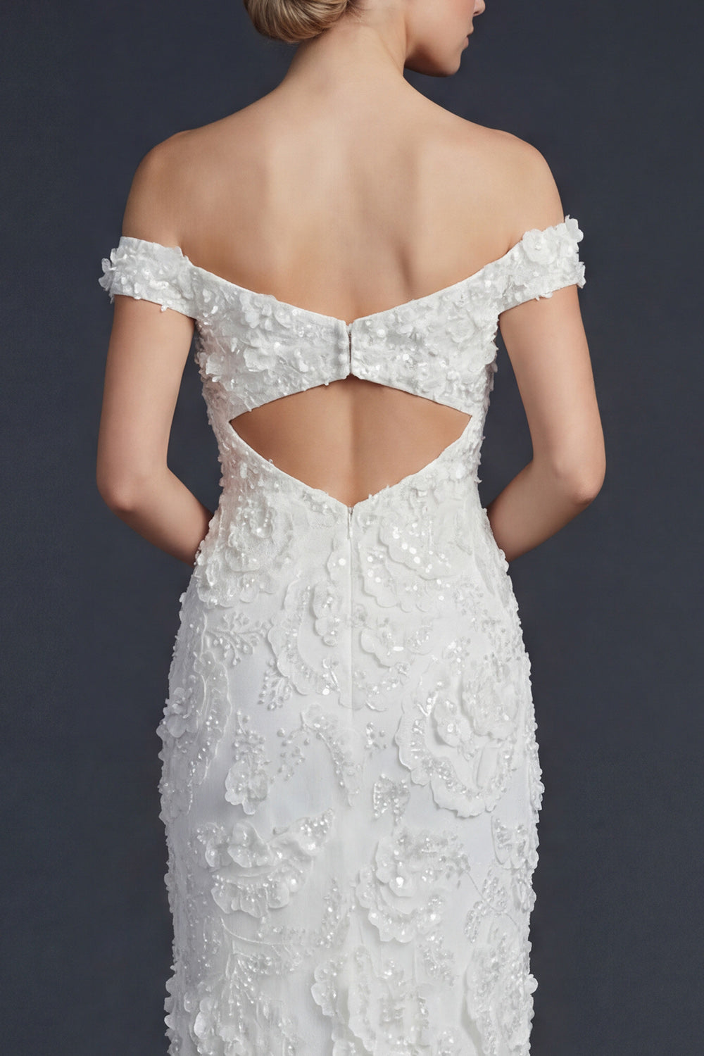 Sparkly White Off the Shoulder Appliqued Maxi Mermaid Wedding Reception Dress