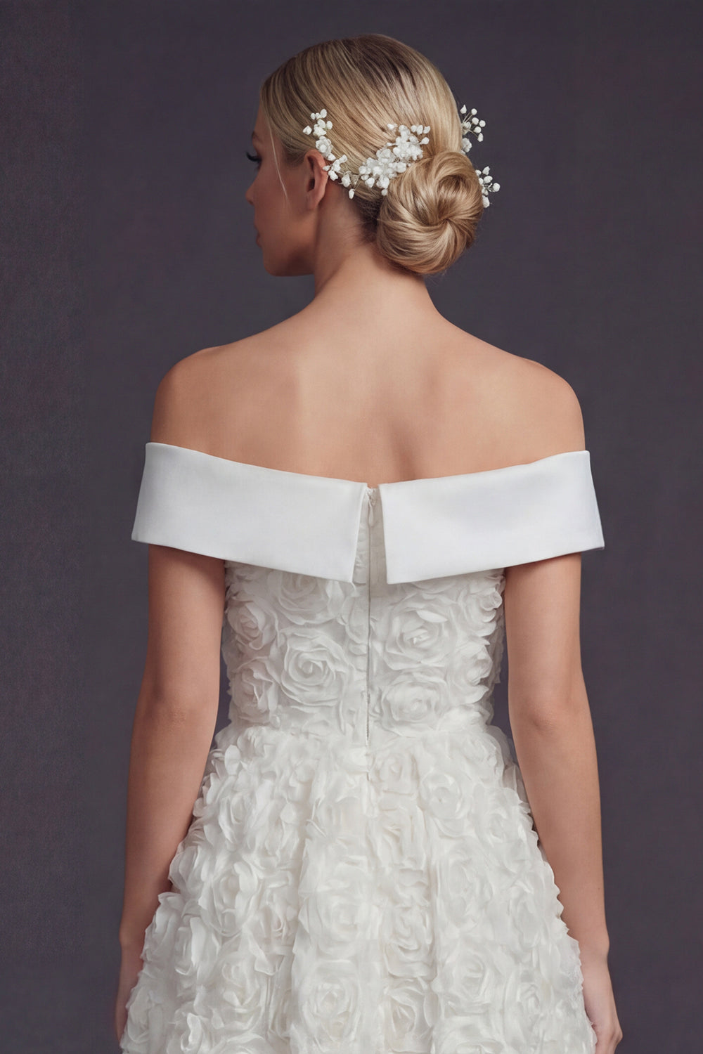 Boho White Off the Shouler A Line Maxi Wedding Reception Dress with 3D Flowers