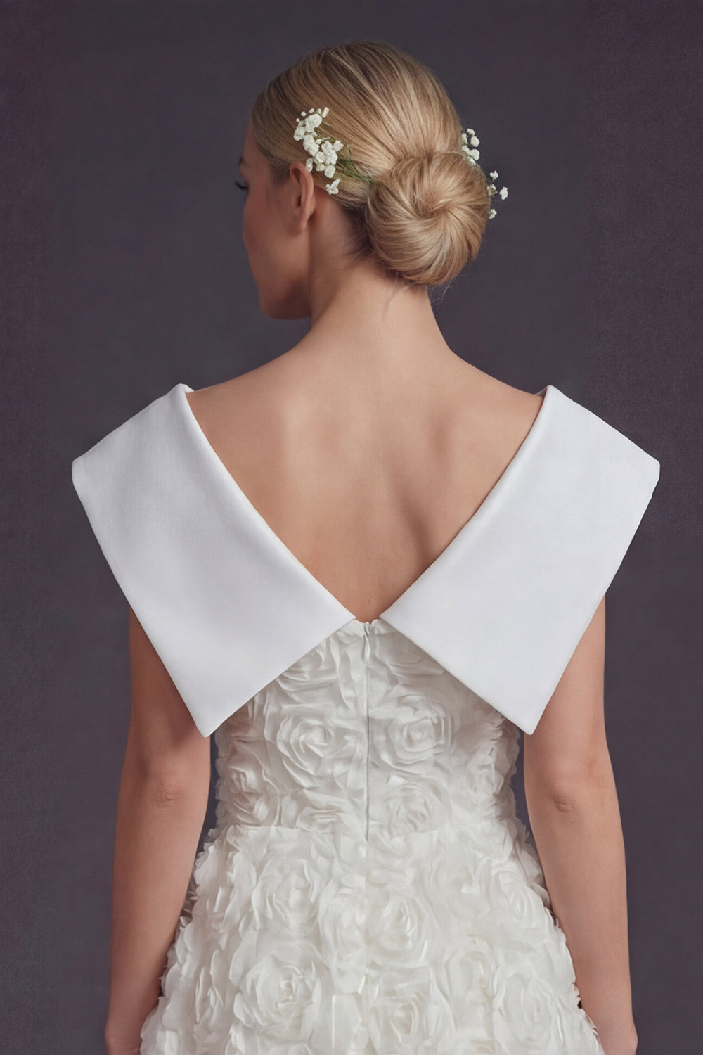 White V-Neck A Line Maxi Boho Wedding Reception Dress with 3D Flowers