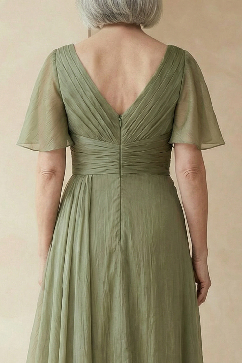 A Line Dusty Sage Floor-Length Mother of the Bride Dress with Sleeves