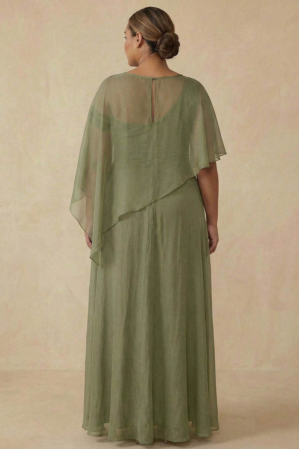 Flowy Dusty Sage A Line Floor-Length Mother of the Bride Dress with Cape