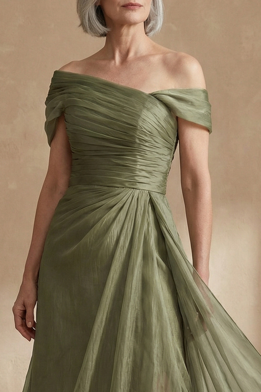 Flowy Dusty Sage A Line Floor-Length Mother of the Bride Dress with Cape