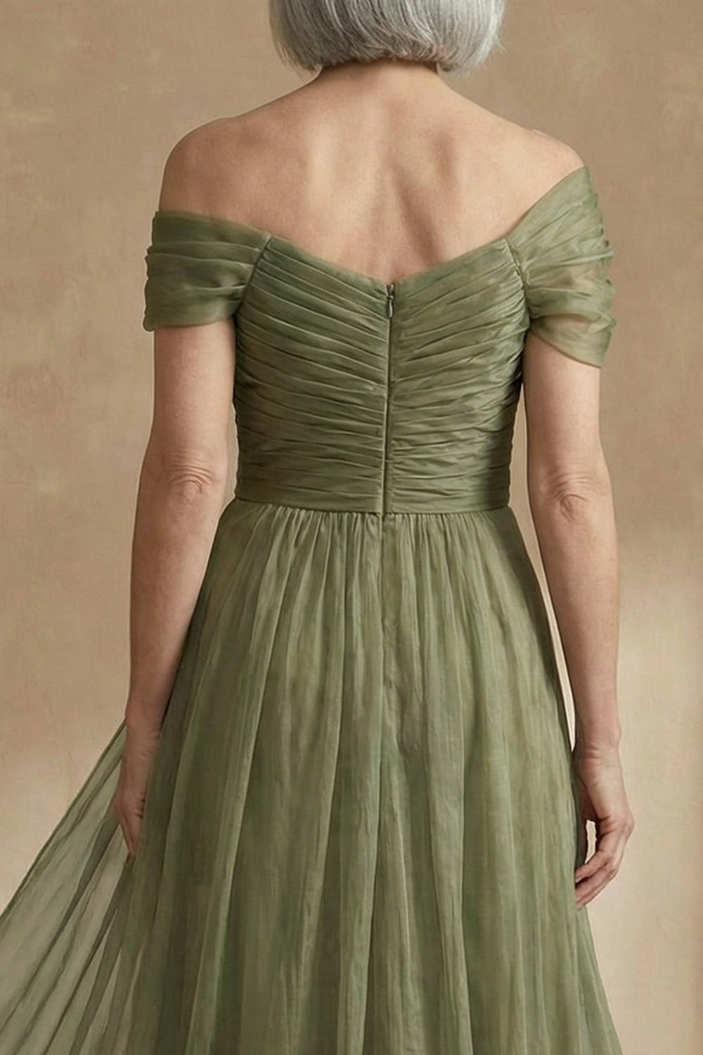 Flowy Dusty Sage A Line Floor-Length Mother of the Bride Dress with Cape