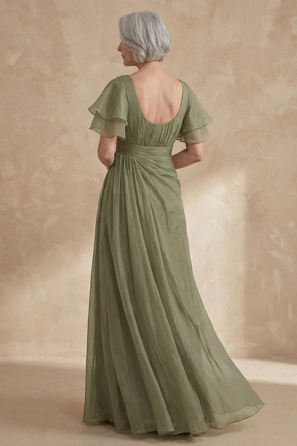 Dusty Sage A Line Boat Neck Floor-Length Mother of the Bride Dress with Ruffles