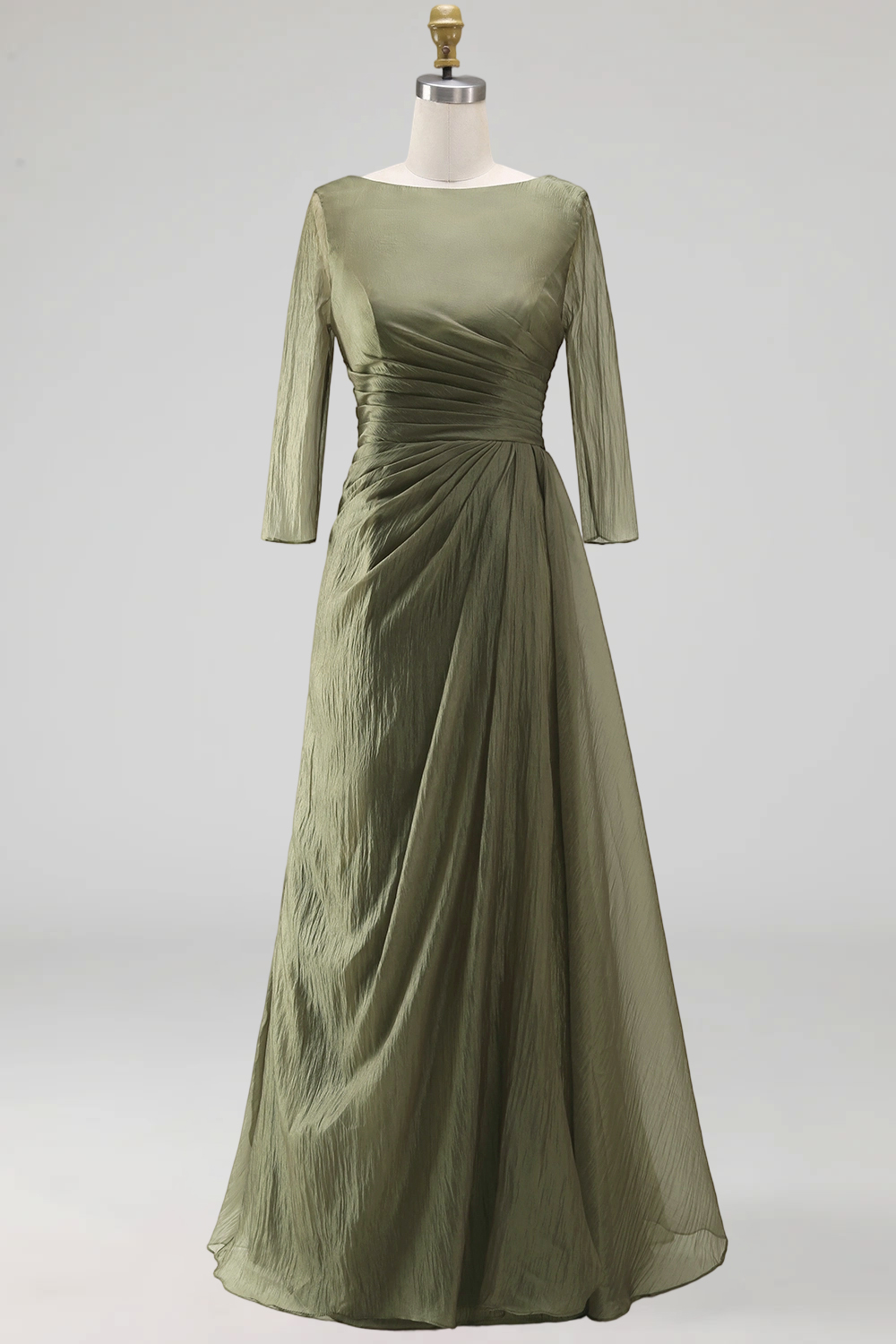 Dusty Sage Bateau Neck A Line Floor-Length Mother of the Bride Dress with Sleeves