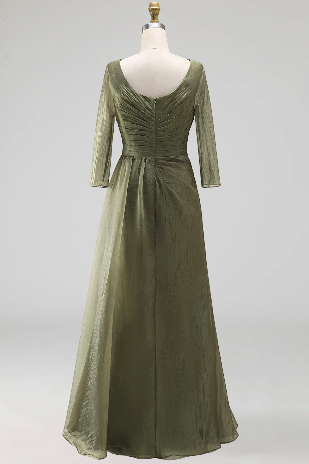 Dusty Sage Bateau Neck A Line Floor-Length Mother of the Bride Dress with Sleeves