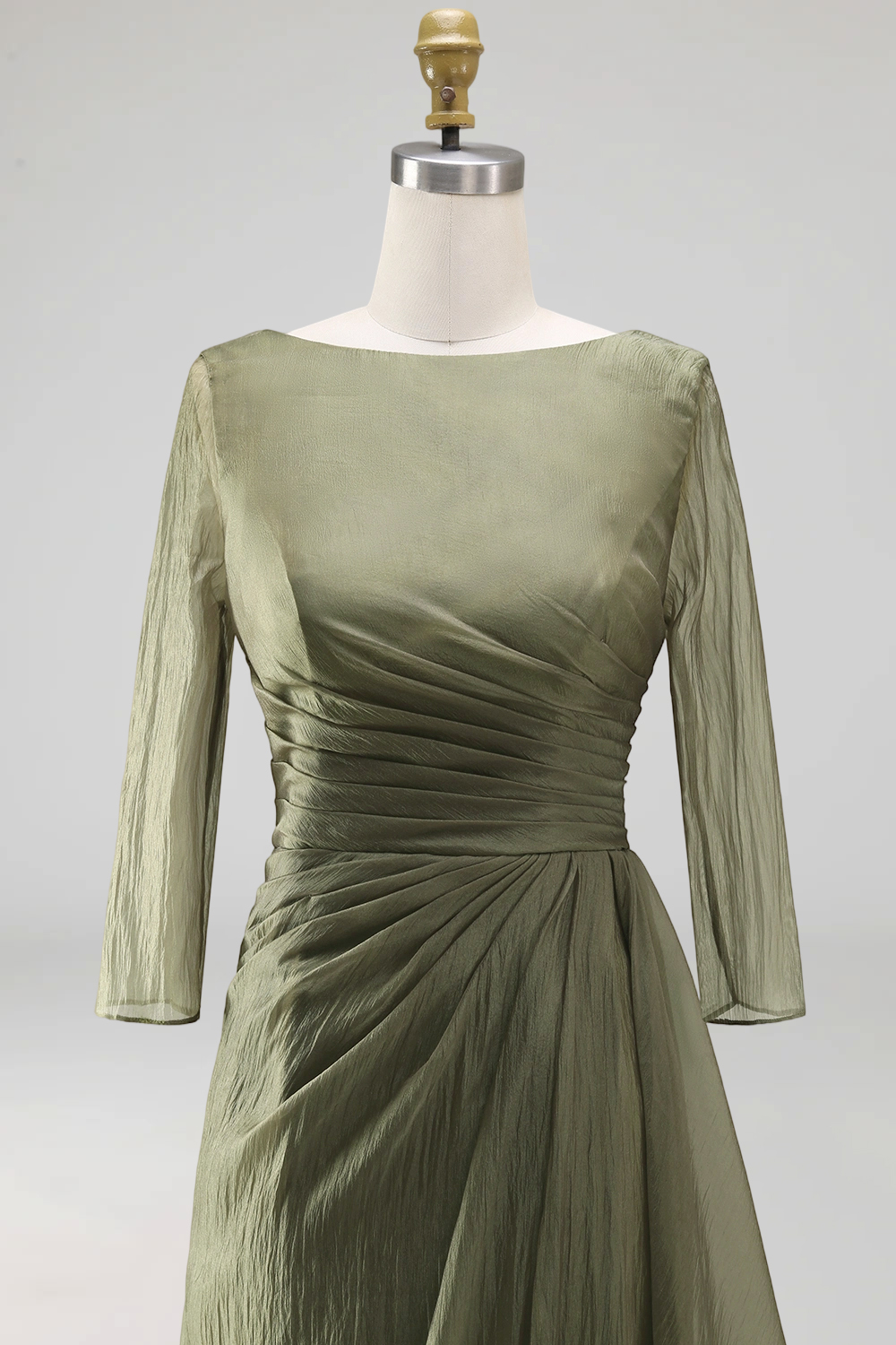 Dusty Sage Bateau Neck A Line Floor-Length Mother of the Bride Dress with Sleeves