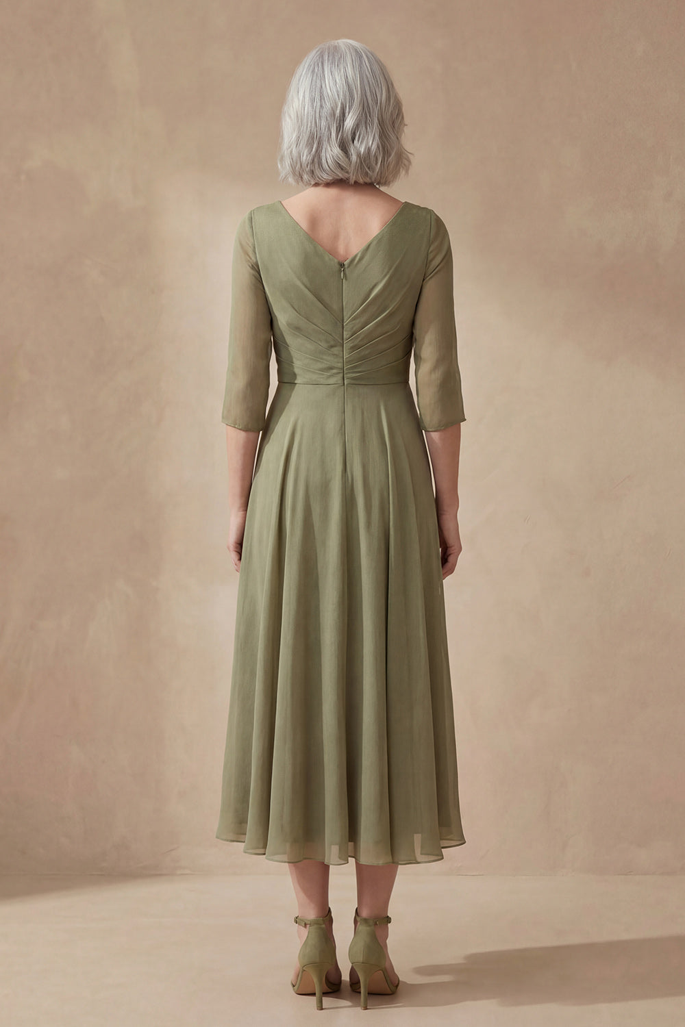 Dusty Sage A Line Ruched Ankle-length Mother of the Bride Dress with Sleeves