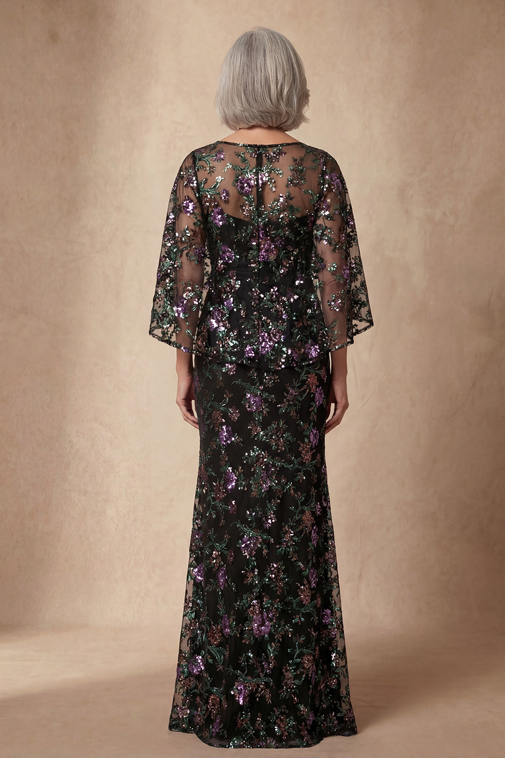 Sparkly Black Sequin Floor-Length Mermaid Mother of the Bride Dress with Slit