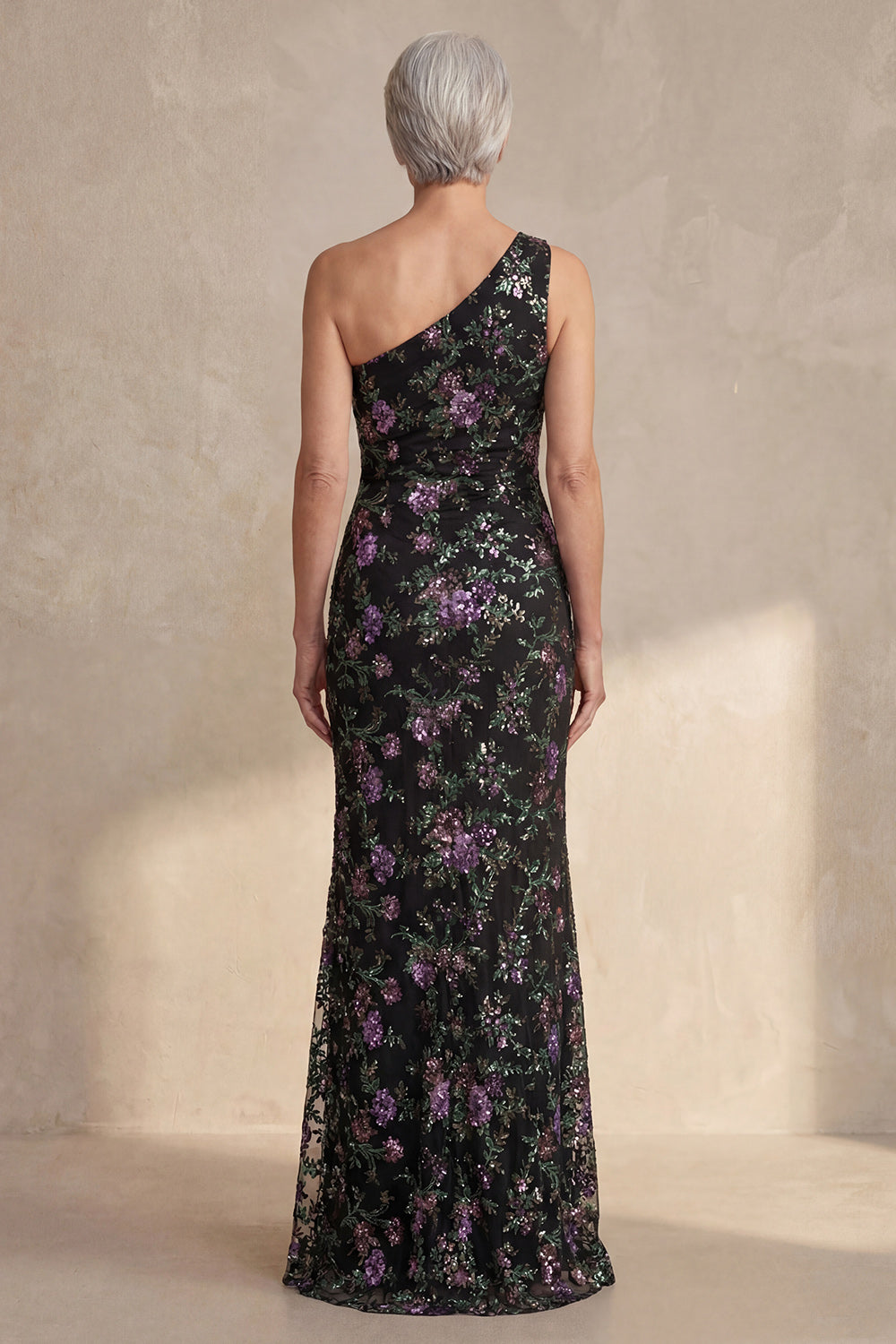 Sparkly Black Sequin One Shoulder Long Mermaid Mother of the Bride Dress with Slit