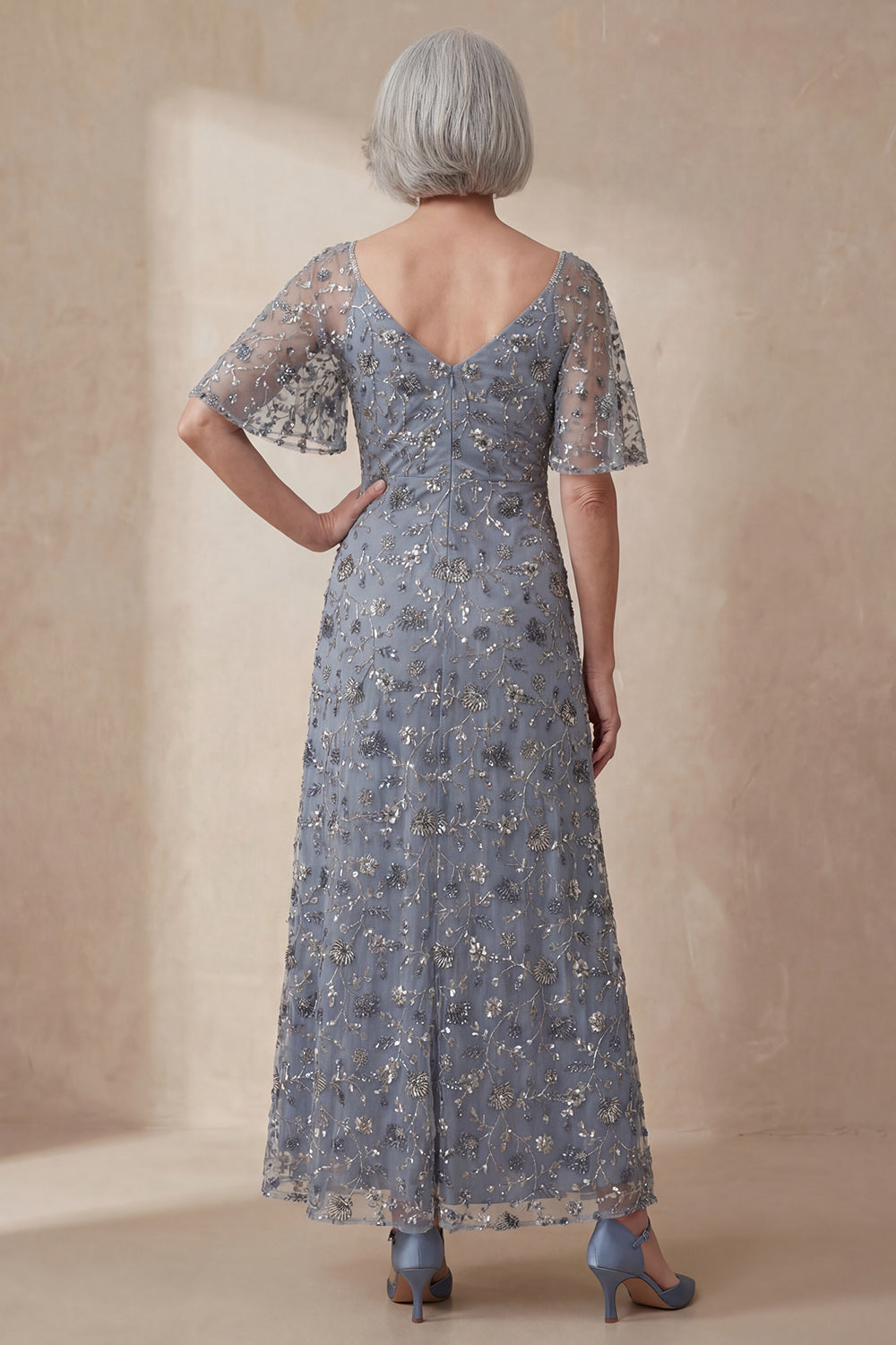 Twilight V Neck Floral A Line Ankle-length Mother of the Bride Dress