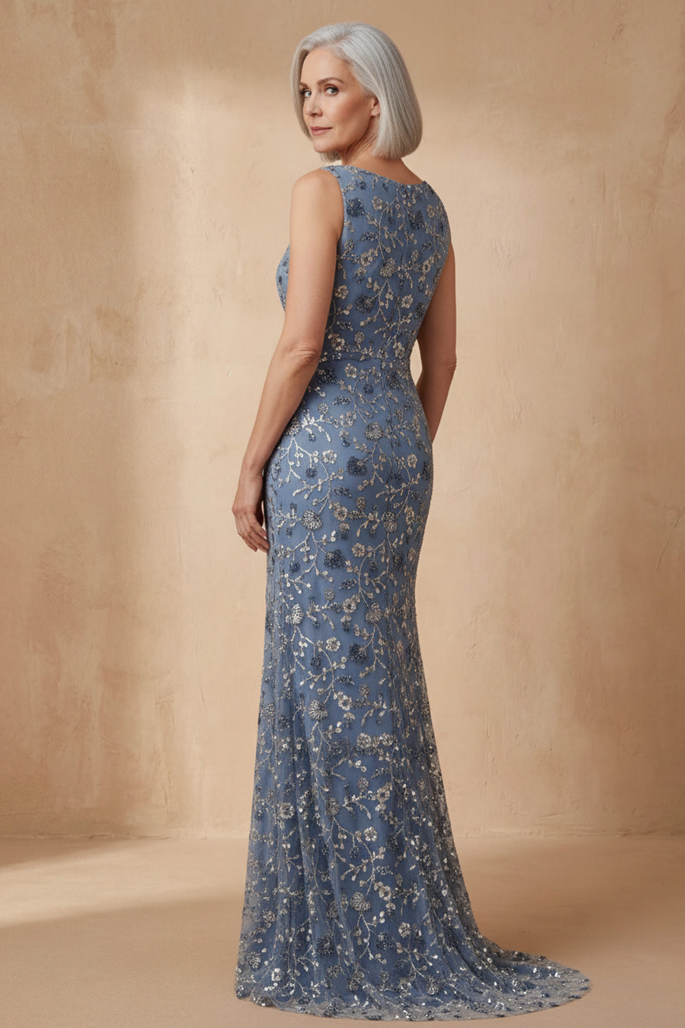 Twilight Boat Neck Mermaid Floral Floor-Length Mother of the Bride Dress with Slit