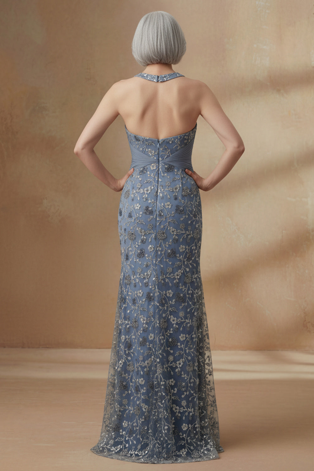 Floral Twilight Halter Mermaid Long Mother of the Bride Dress with Slit