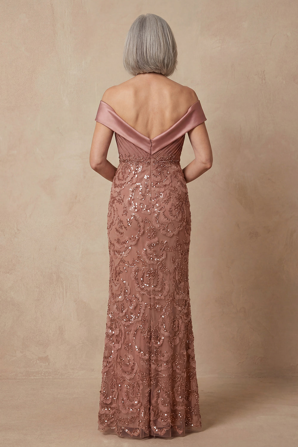 Sparkly Desert Rose Off the Shoulder Mermaid Long Mother of the Bride Dress