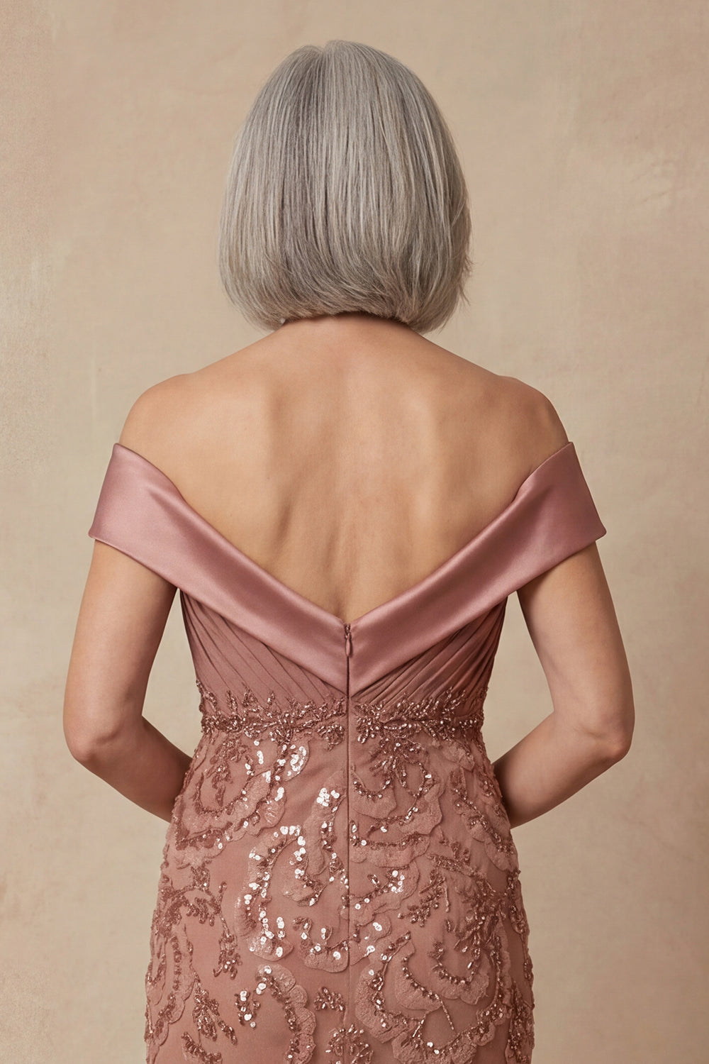 Sparkly Desert Rose Off the Shoulder Mermaid Long Mother of the Bride Dress