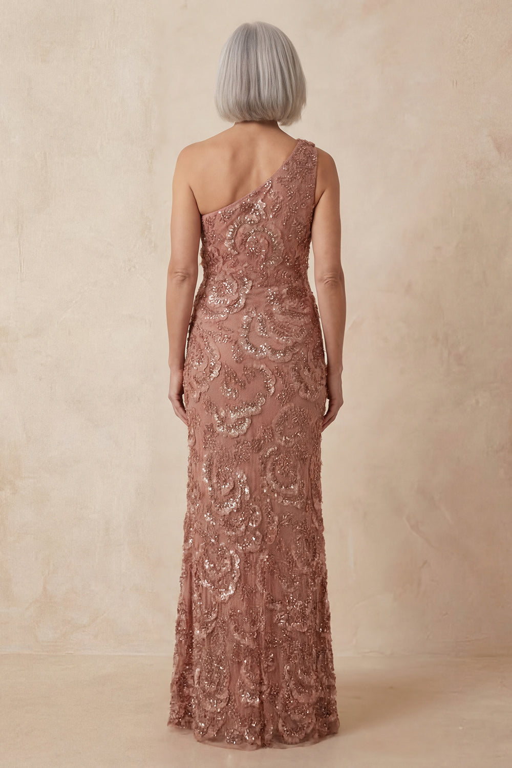 Sparkly Desert Rose Mermaid One Shoulder Long Lace Mother of the Bride Dress
