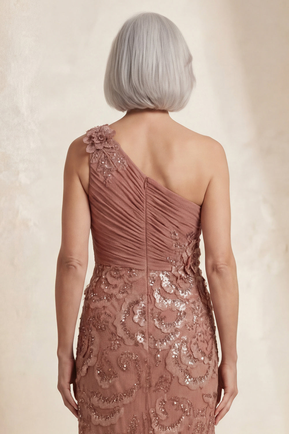 Sparkly Desert Rose One Shoulder Long Mother Of the Bride Dress with Flowers