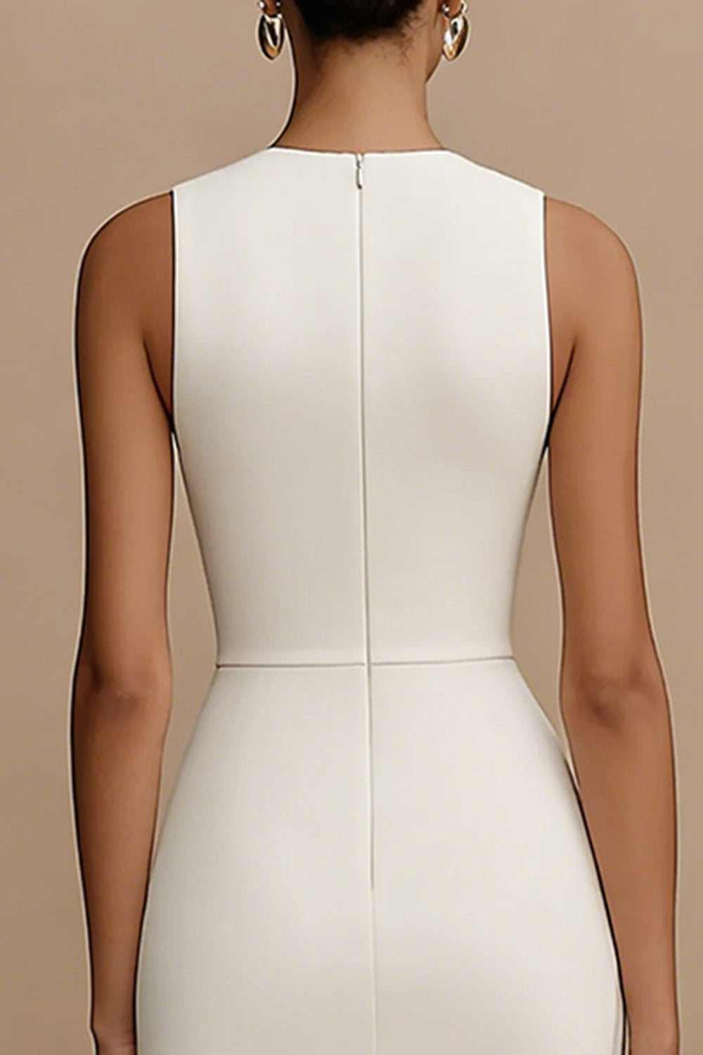 Simple White Bodycon Keyhole Midi Graduation Dress
