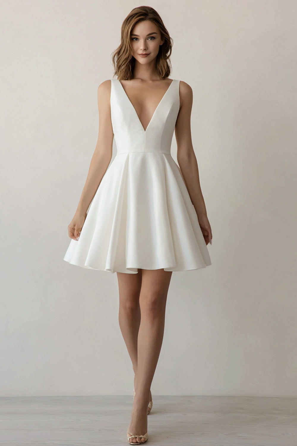White A Line V Neck Short Graduation Dress