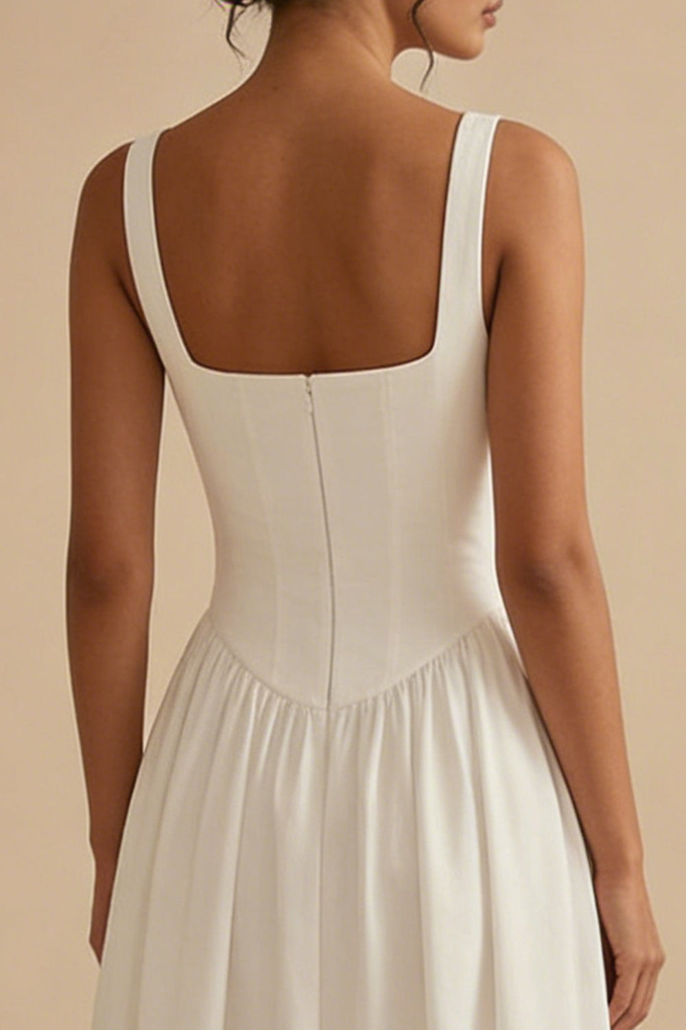 White Basque Waist Square Neck Maxi Corset Engagement Dress