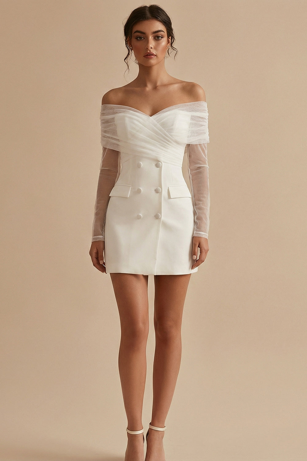 White Off the Shoulder Bodycon Short Graduation Dress
