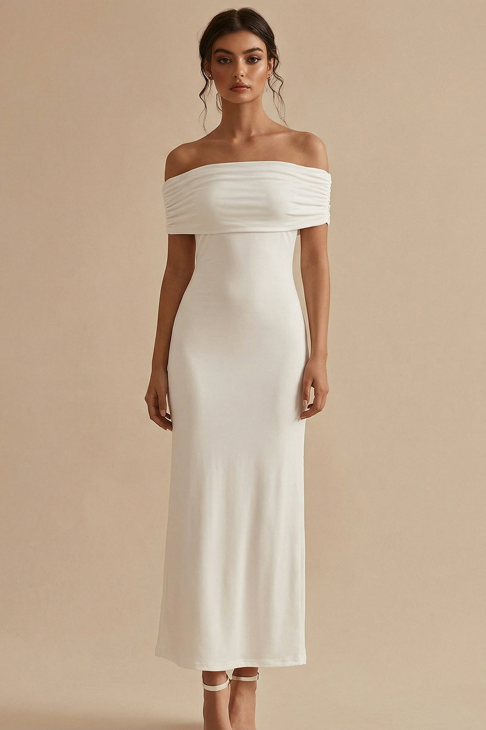 White Off the Shoulder Sheath Maxi Engagement Dress