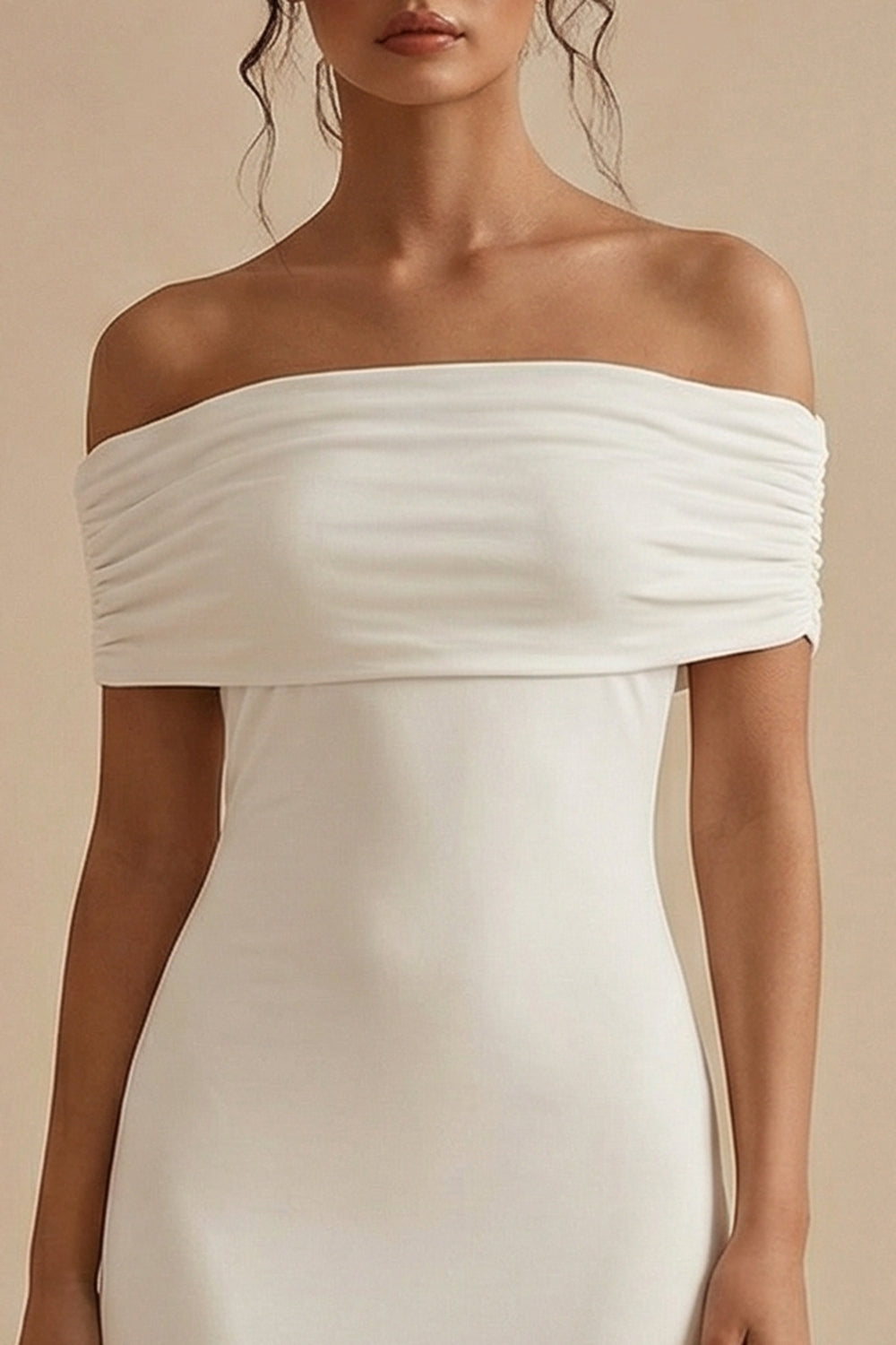 White Off the Shoulder Sheath Maxi Engagement Dress