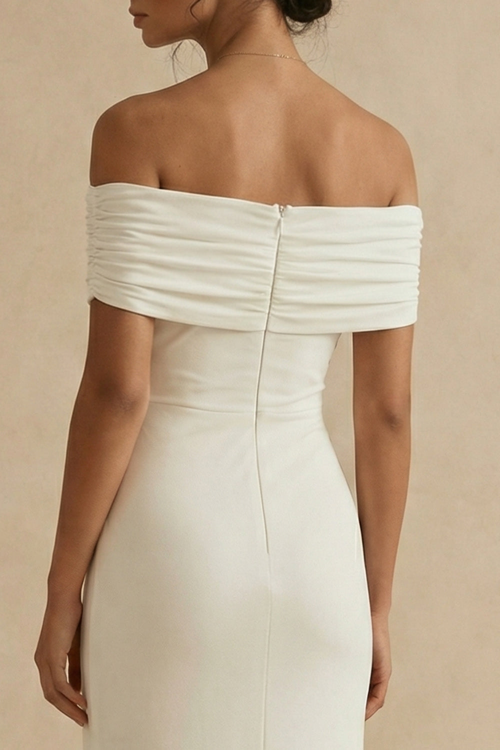 White Off the Shoulder Sheath Maxi Engagement Dress