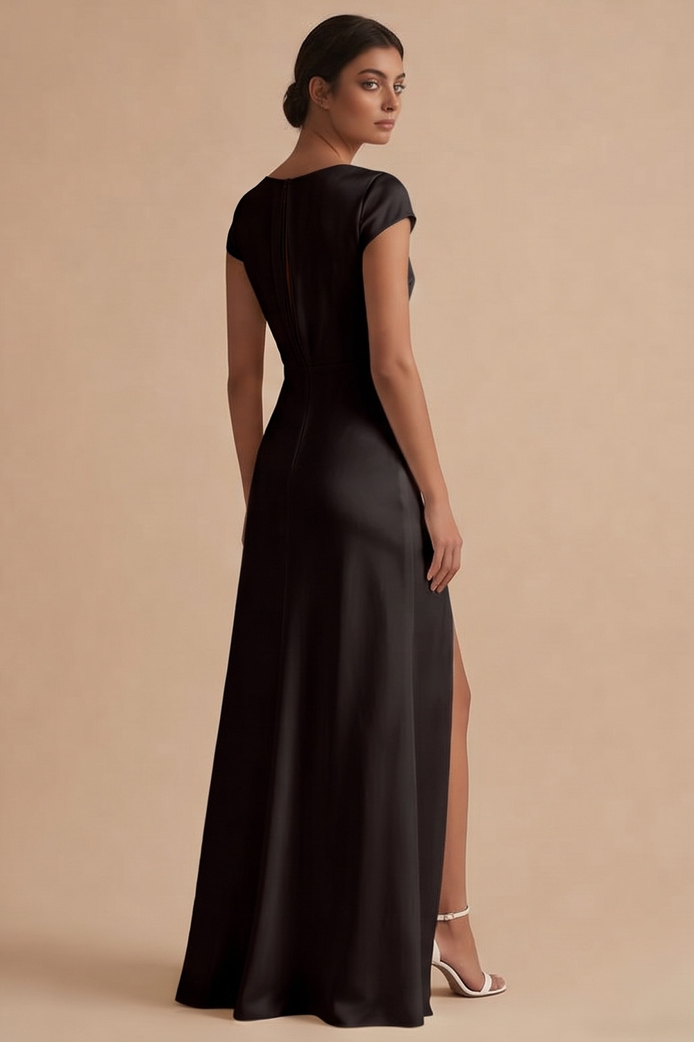 White Sheath Cowl Neck Long Engagement Dress with Slit
