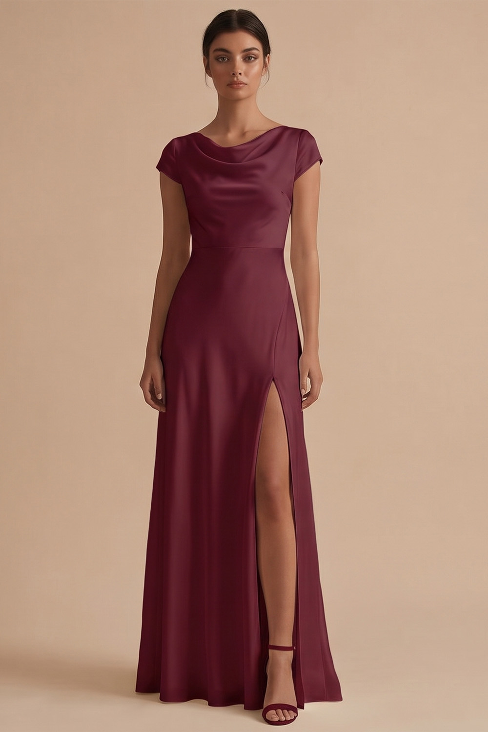 White Sheath Cowl Neck Long Engagement Dress with Slit