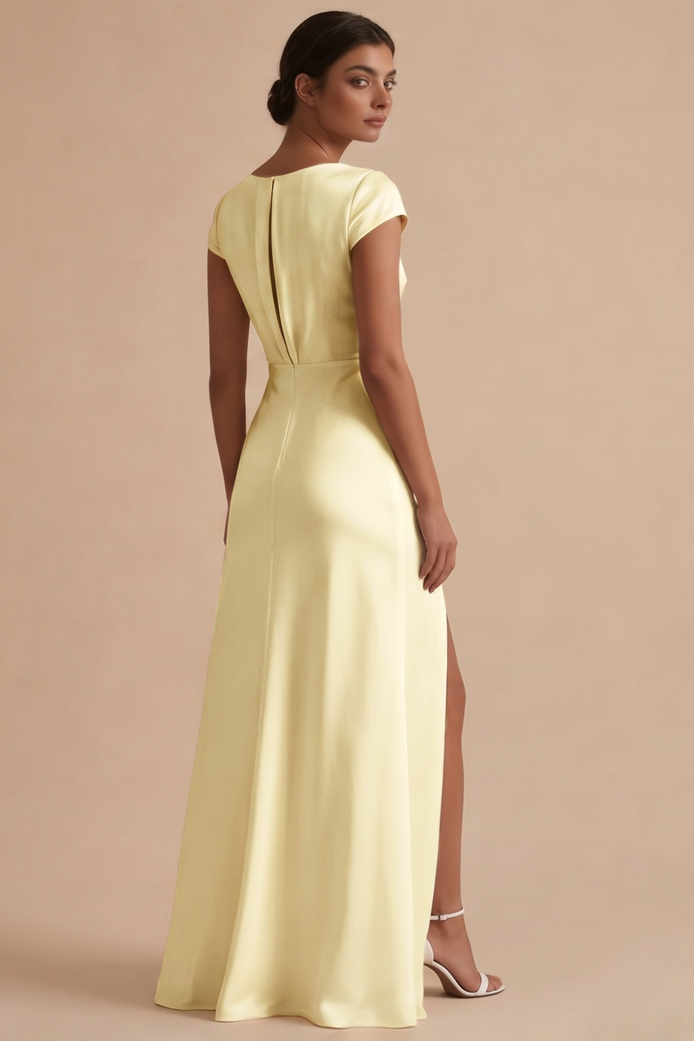 White Sheath Cowl Neck Long Engagement Dress with Slit