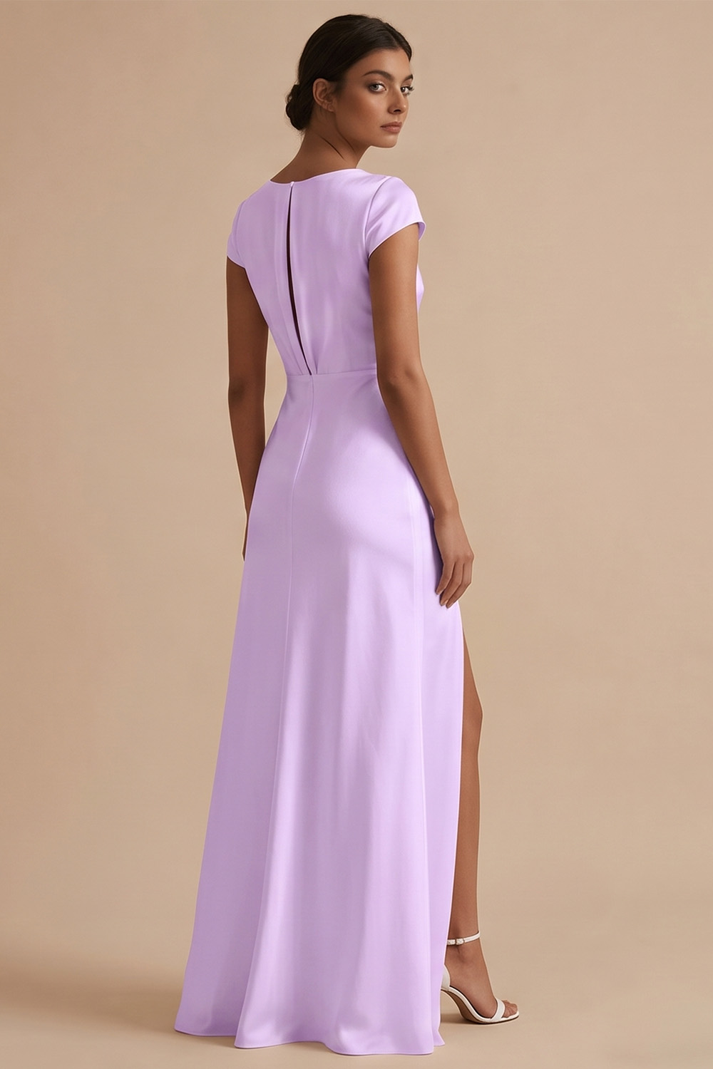 White Sheath Cowl Neck Long Engagement Dress with Slit