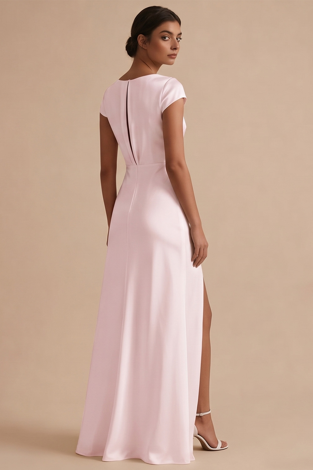 White Sheath Cowl Neck Long Engagement Dress with Slit