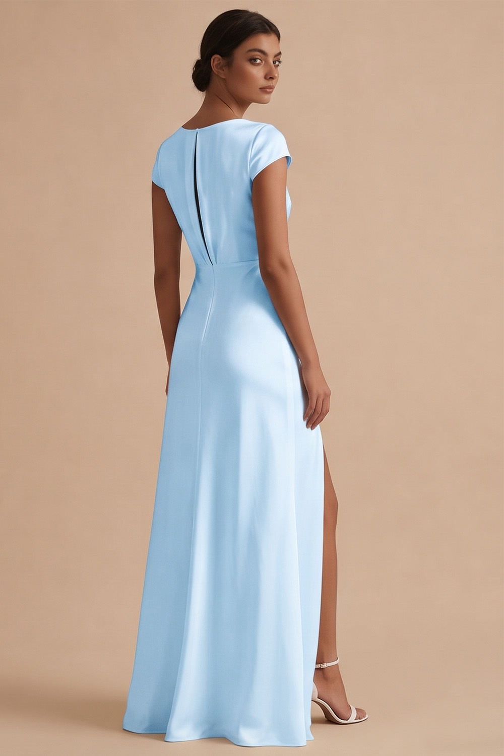 White Sheath Cowl Neck Long Engagement Dress with Slit