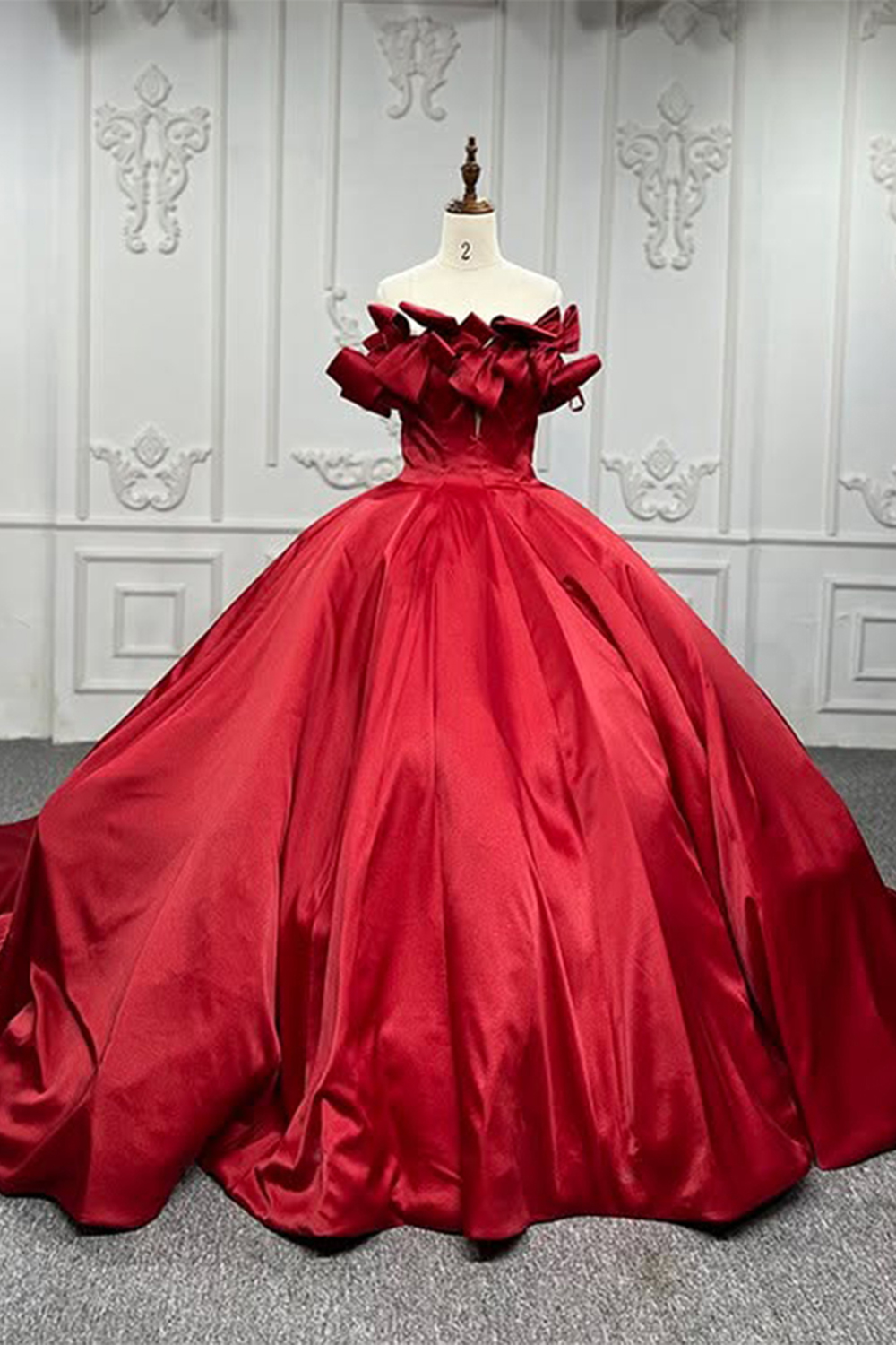 Dark Red Ball Gown Off the Shoulder Long Quinceanera Dress with Bows