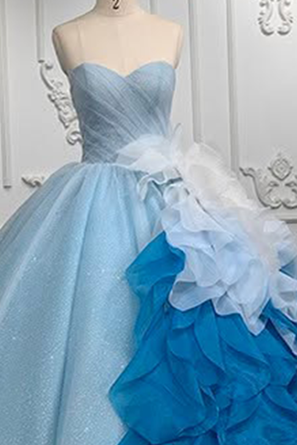 Glitter Light Blue Sweetheart Long Quinceanera Dress with Ruffles