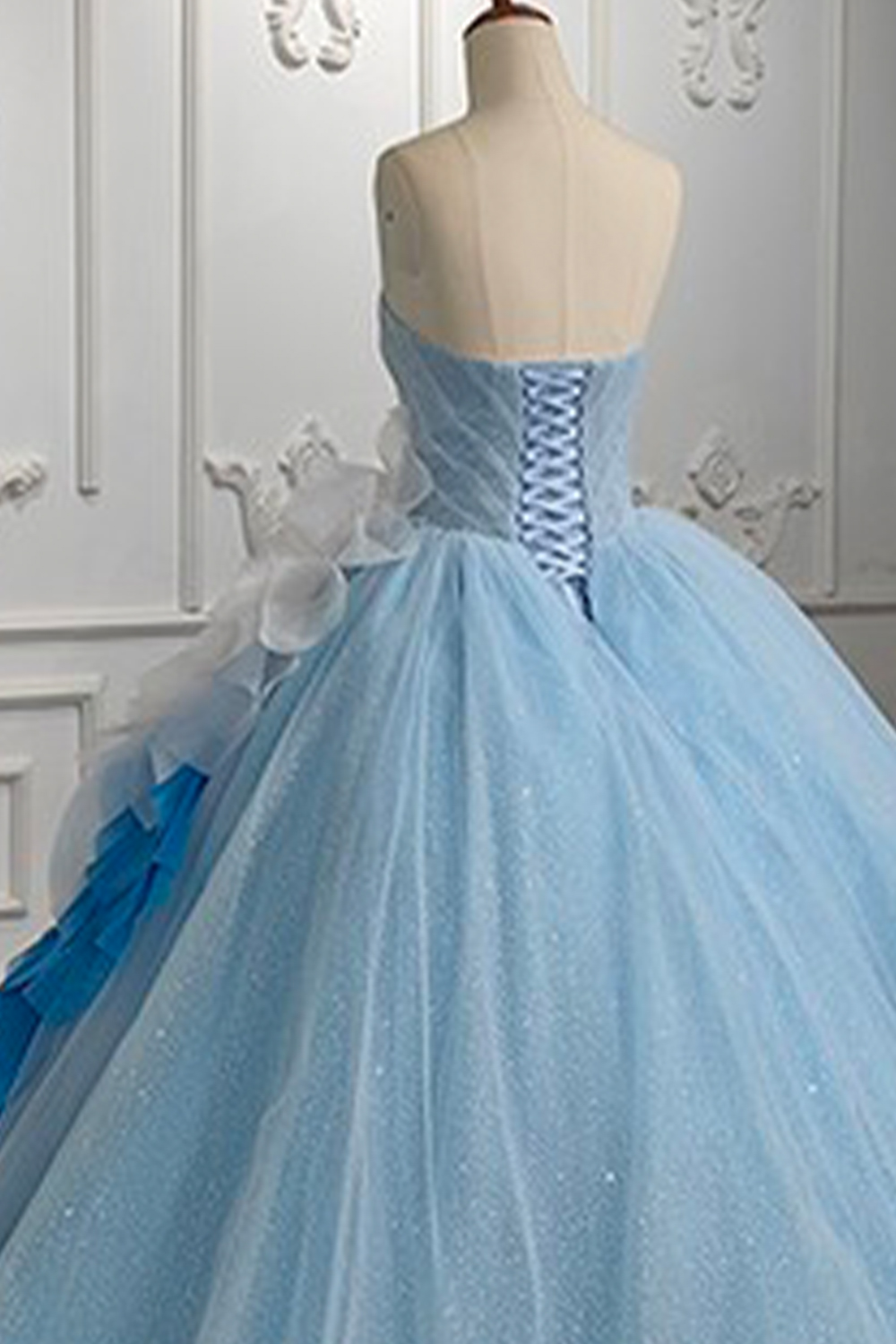 Glitter Light Blue Sweetheart Long Quinceanera Dress with Ruffles
