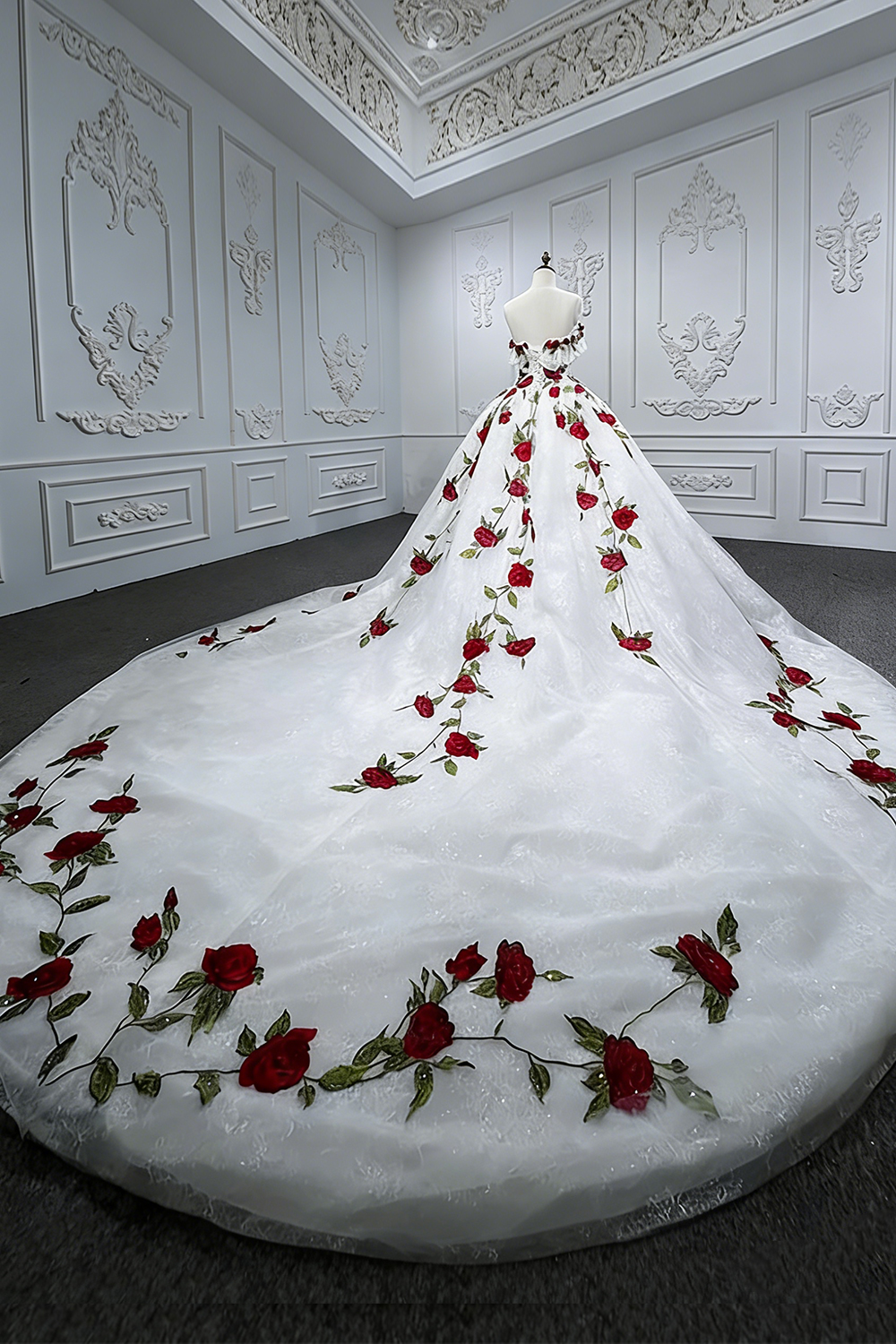 White Floral Strapless Long Ruffled Quinceanera Dress with Lace