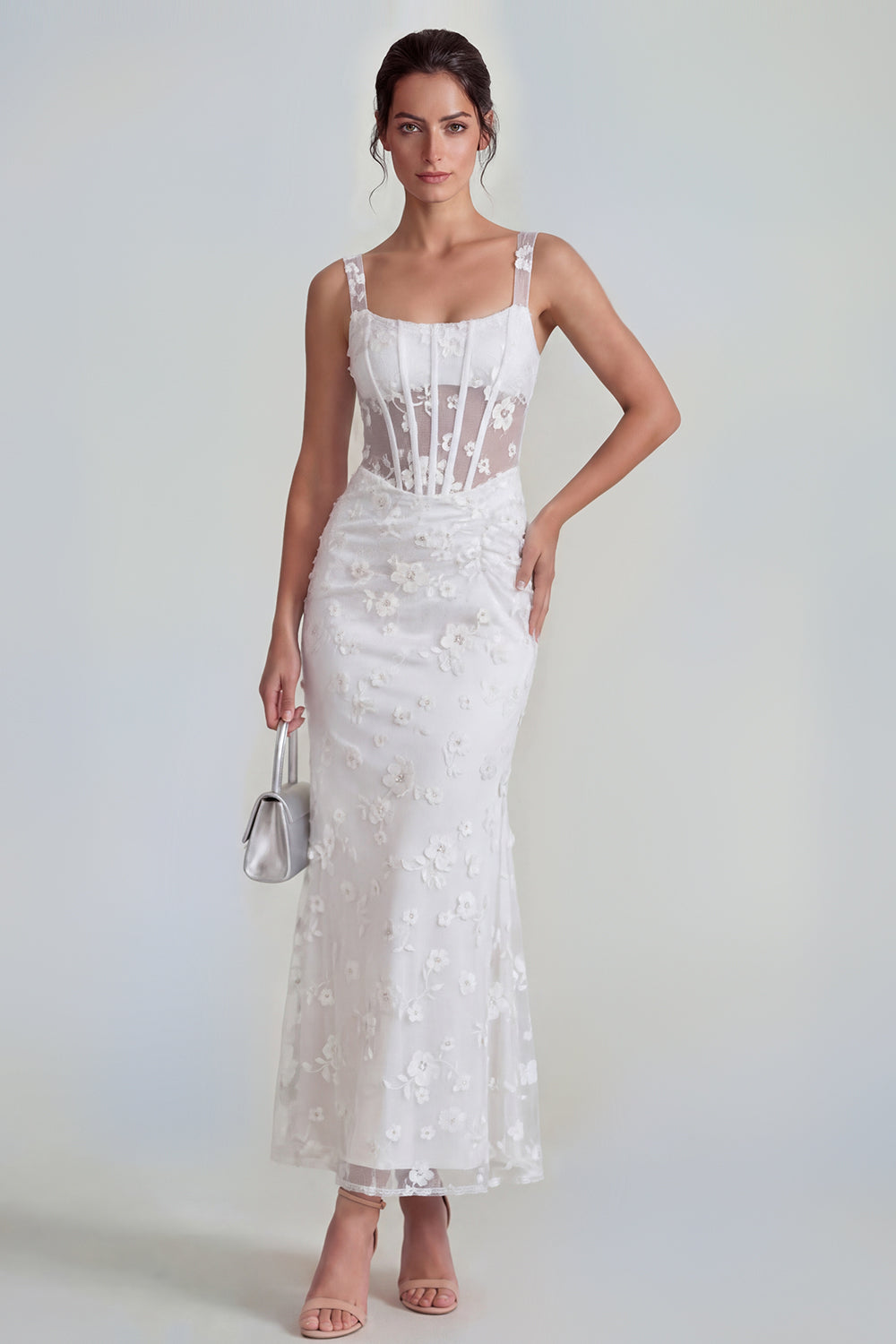 Blue Corset Mermaid Ruched Thick Straps Maxi Formal Dress