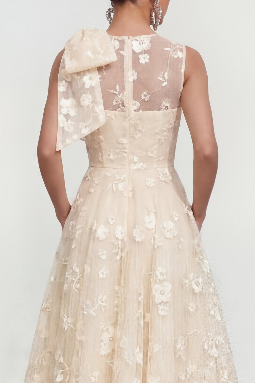 Apricot A Line Round Neck Maxi Formal Dress with Pockets