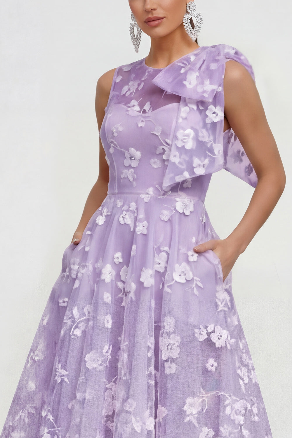 Apricot A Line Round Neck Maxi Formal Dress with Pockets