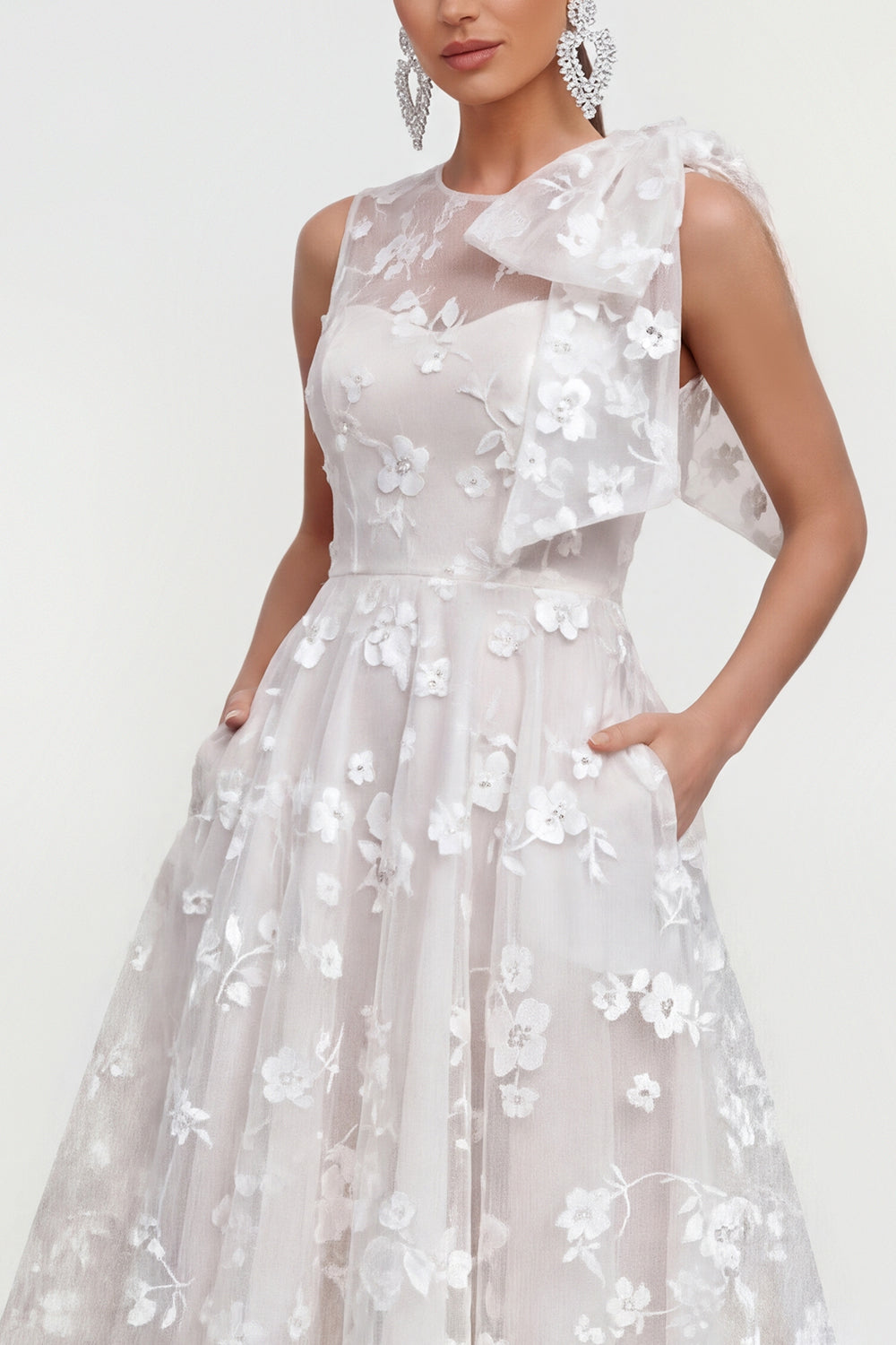 Apricot A Line Round Neck Maxi Formal Dress with Pockets