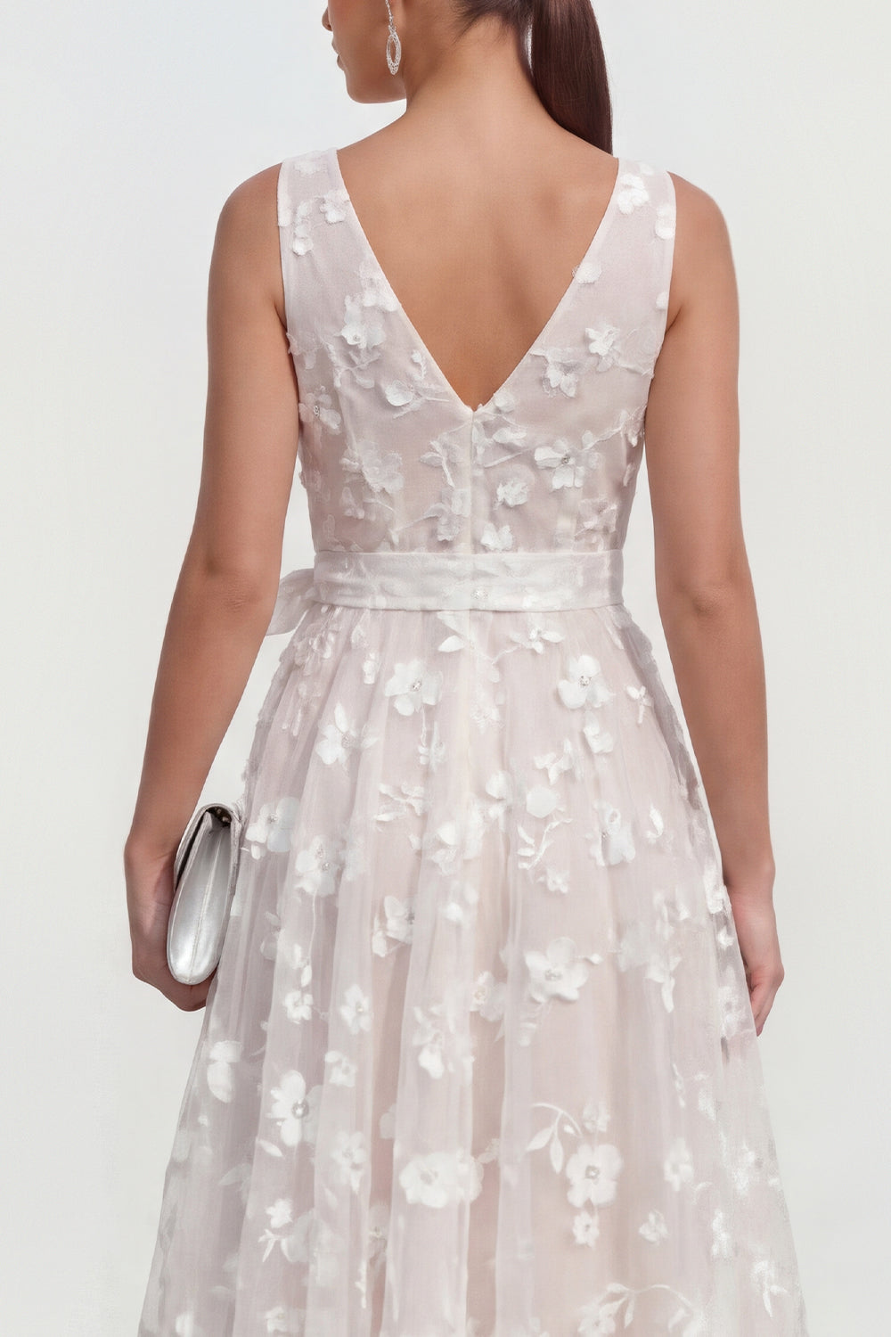 Lilac A Line V-Neck Floral Ruched Maxi Formal Dress with Bow