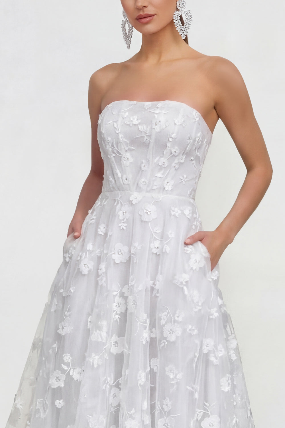 Strapless Corset Blue A Line Floral Maxi Formal Dress