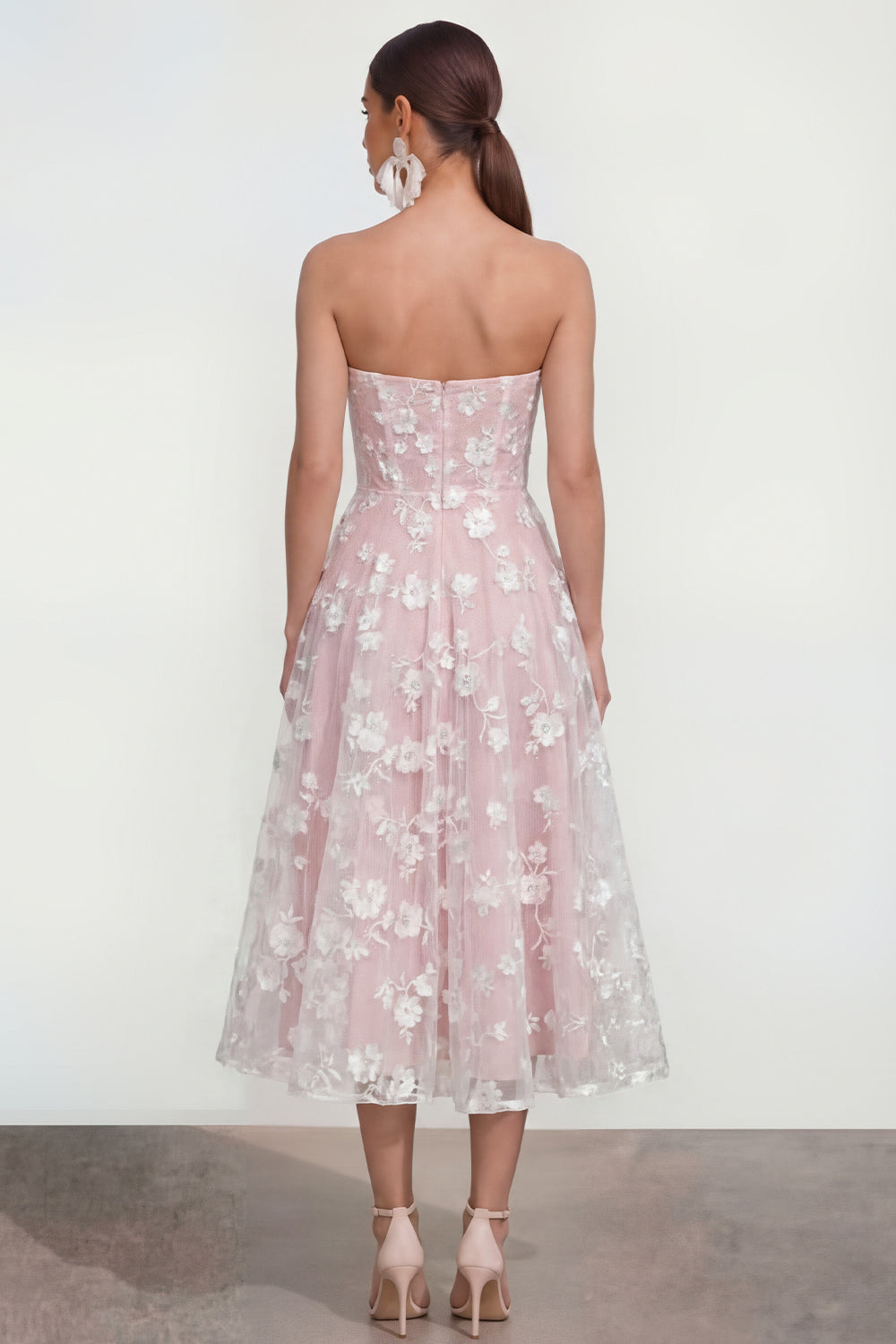 Strapless Corset Blue A Line Floral Maxi Formal Dress