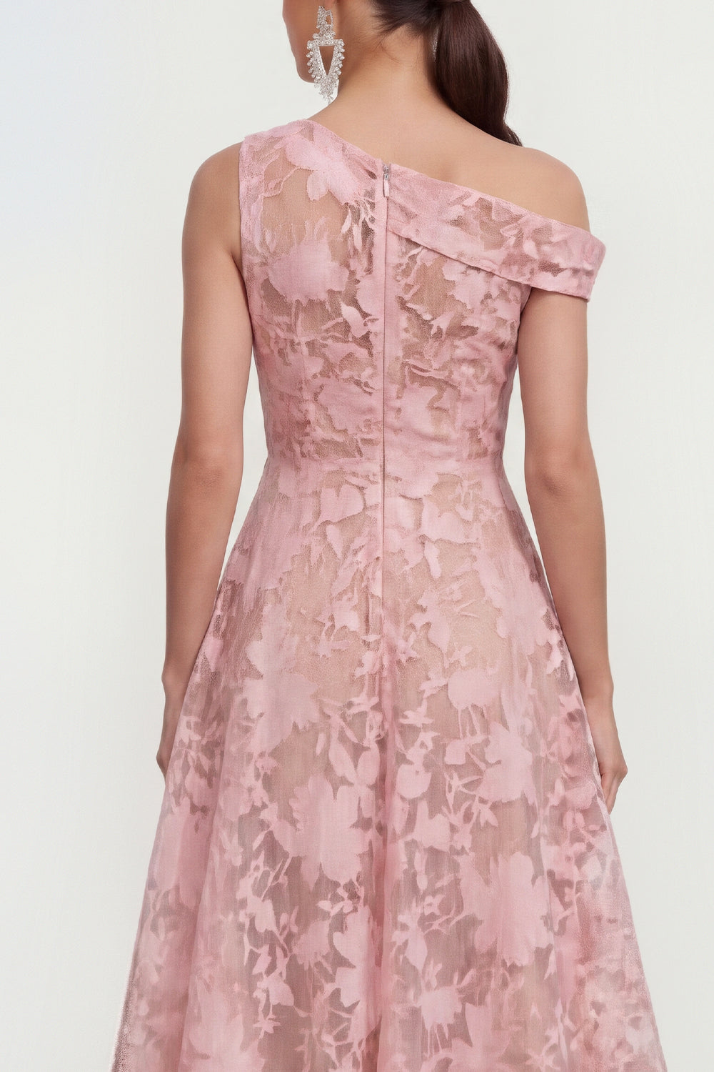 Blue Floral A Line One Shoulder Formal Dress